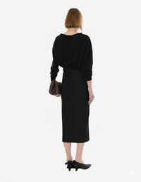 Tropical wool midi skirt - Black