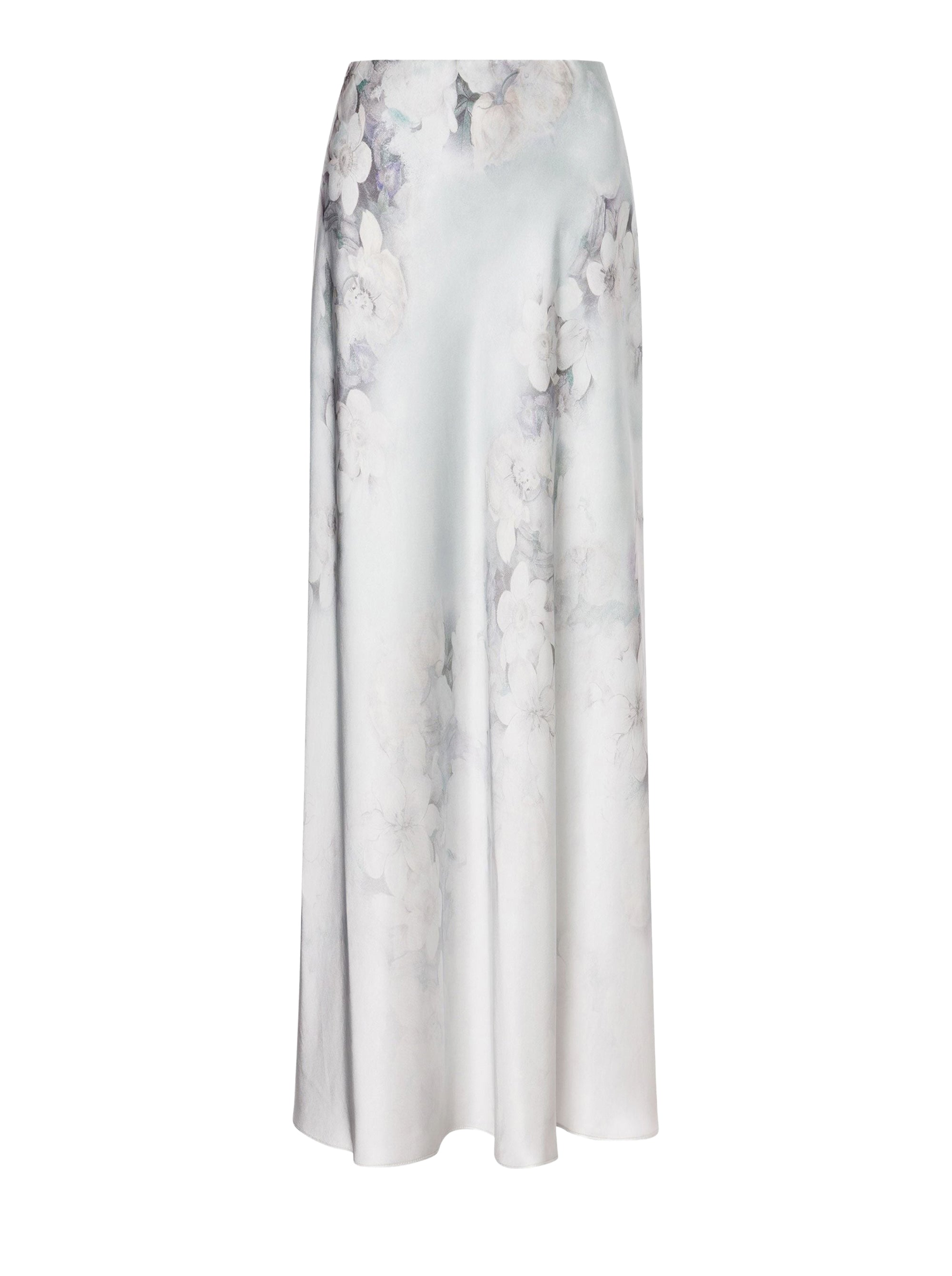 Jupe longue en satin lavé avec imprimé degrade. - Fantasy Ice Grey