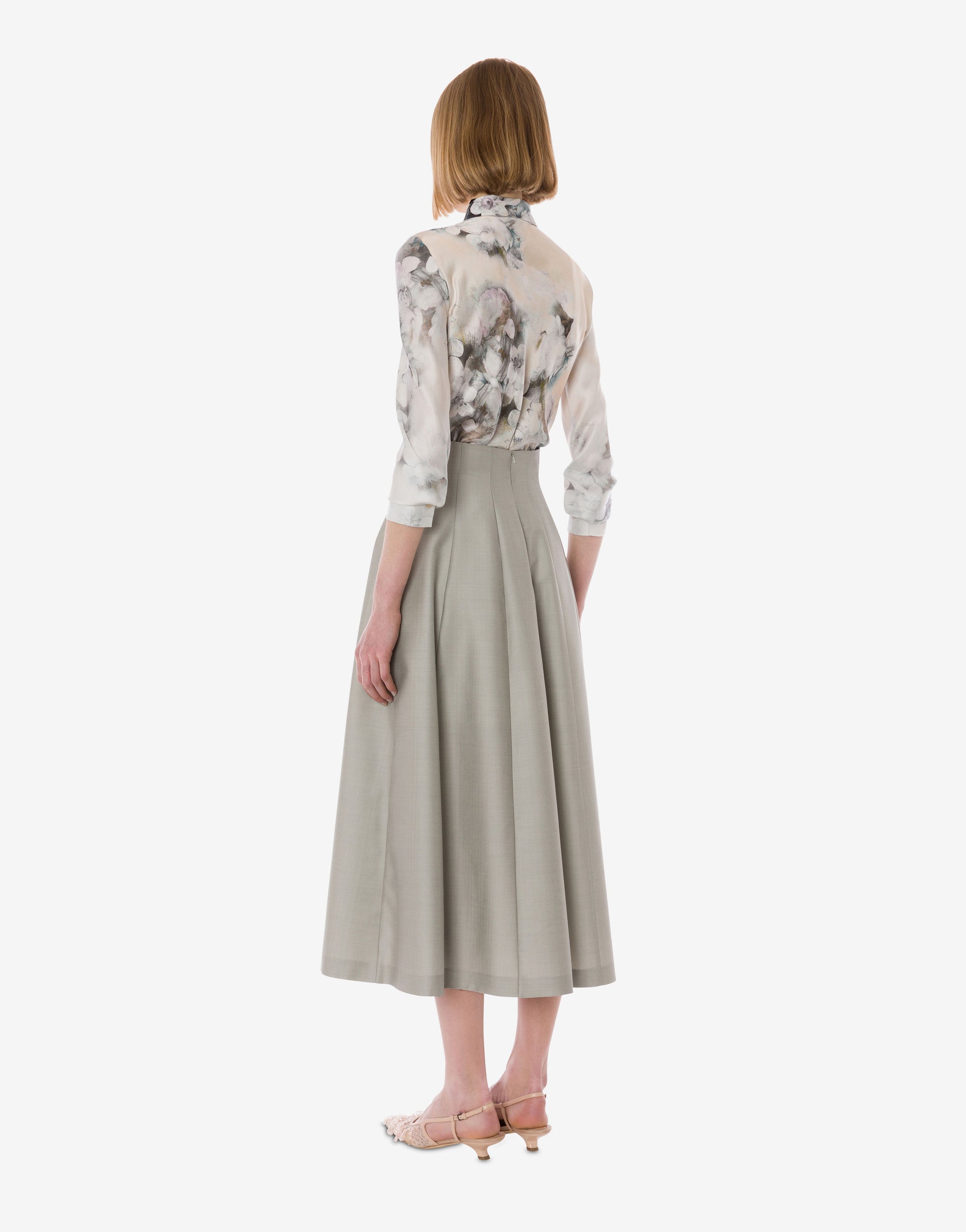 Jupe midi en laine et soie - Ice Grey