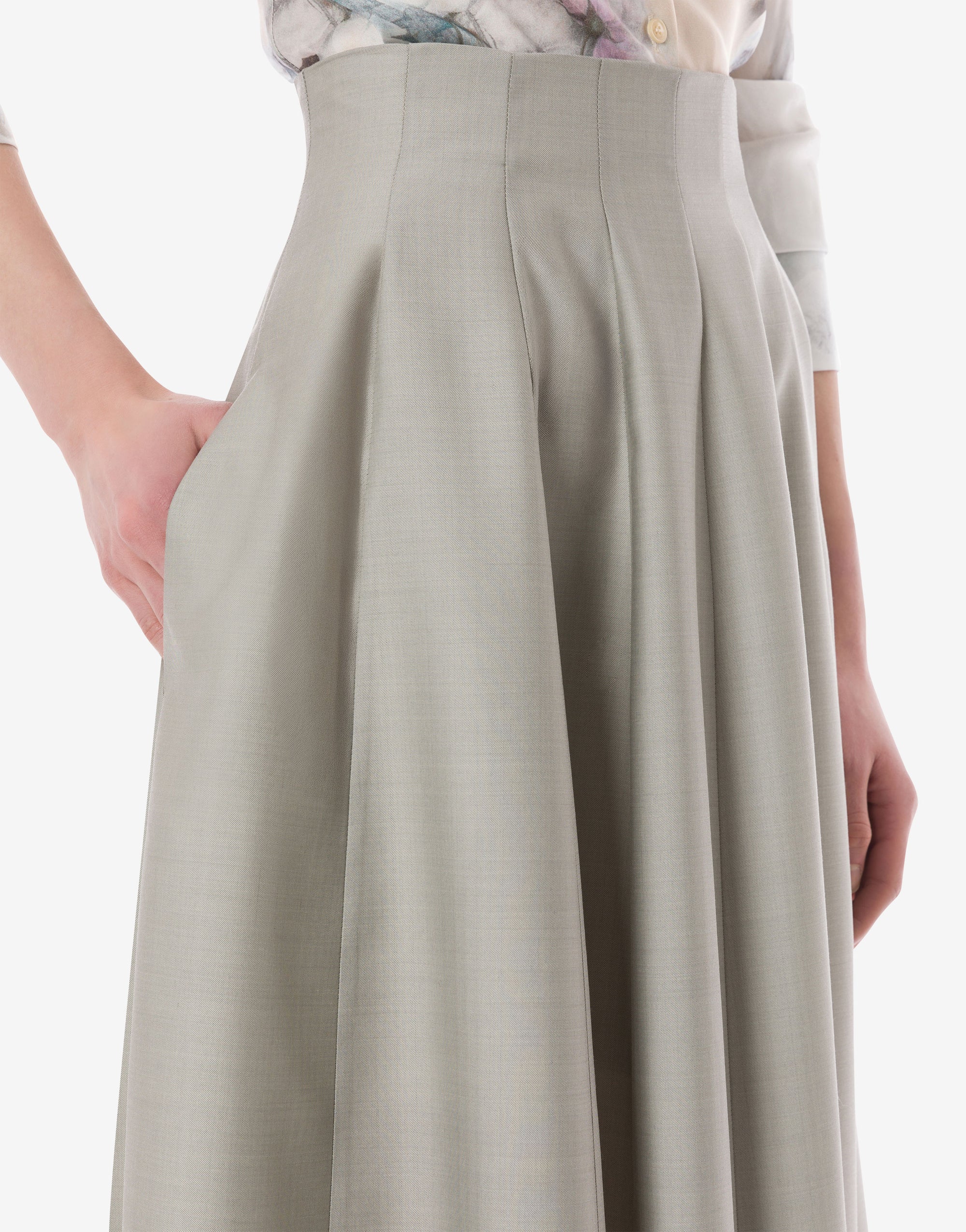 Jupe midi en laine et soie - Ice Grey
