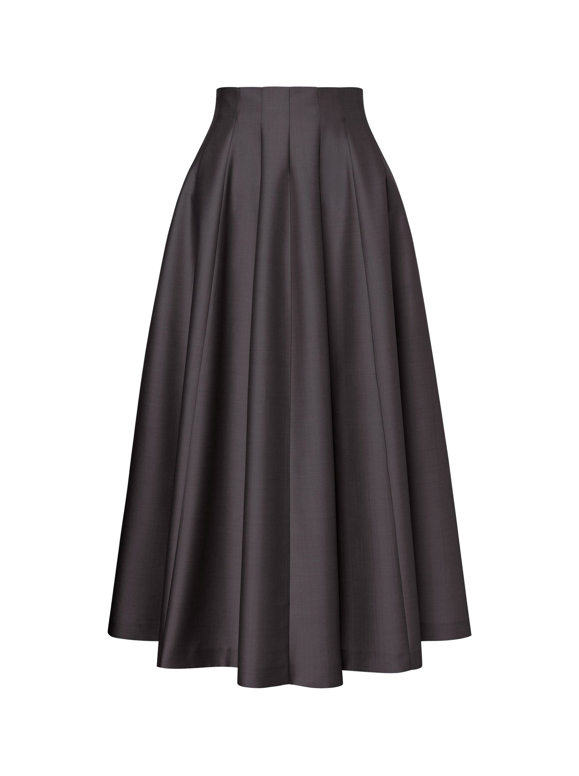 Jupe midi en laine et soie - Grey