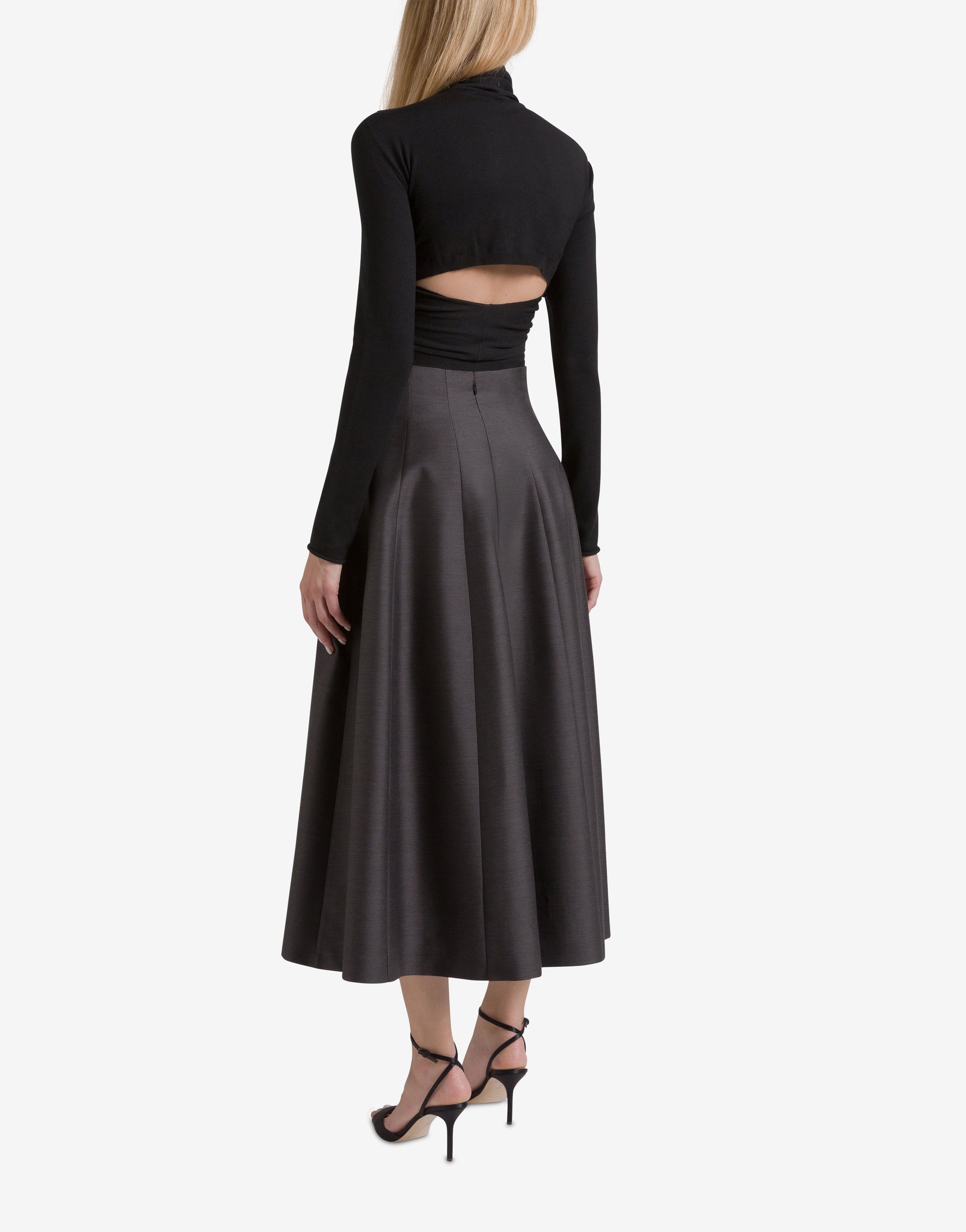 Jupe midi en laine et soie - Grey