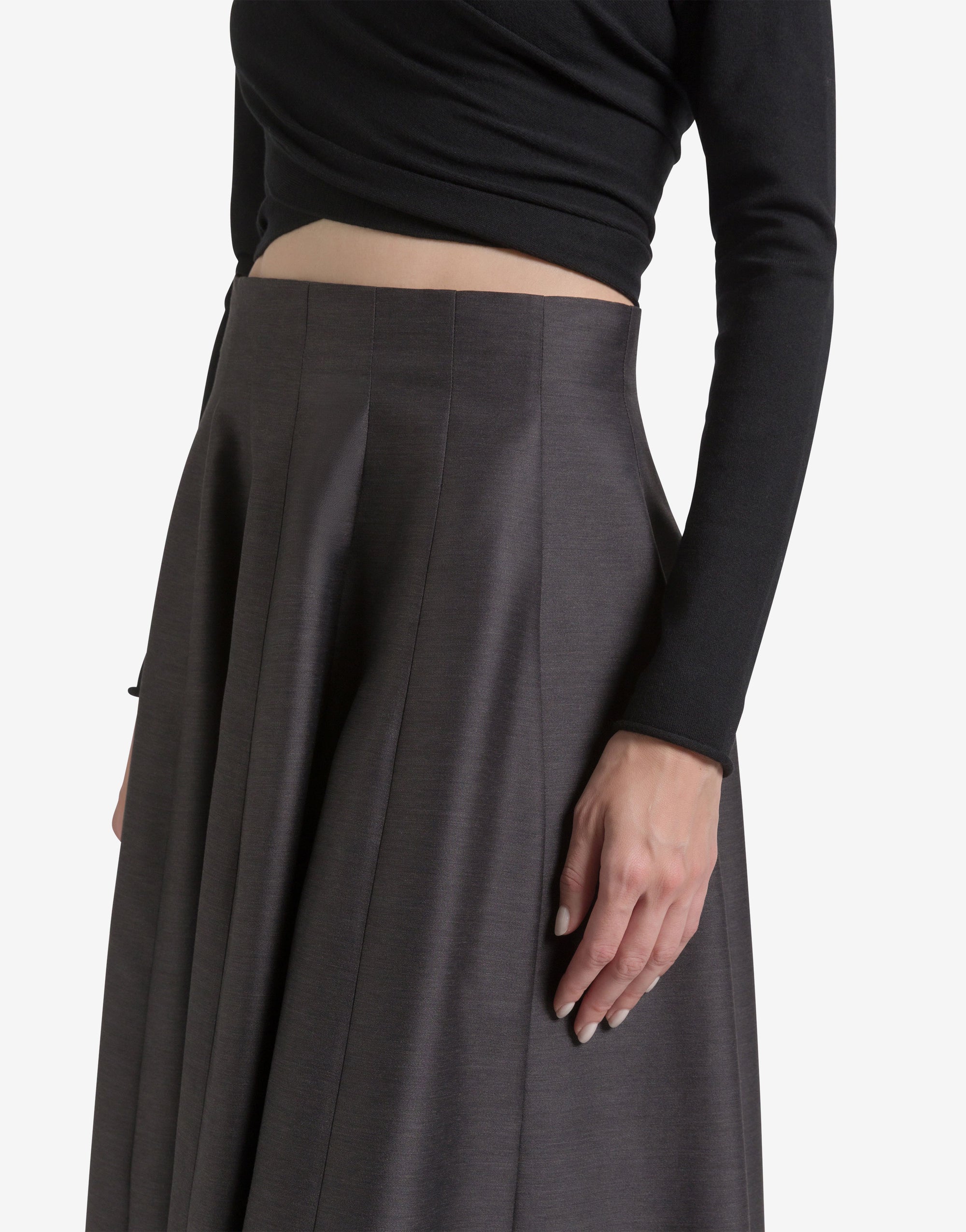 Jupe midi en laine et soie - Grey