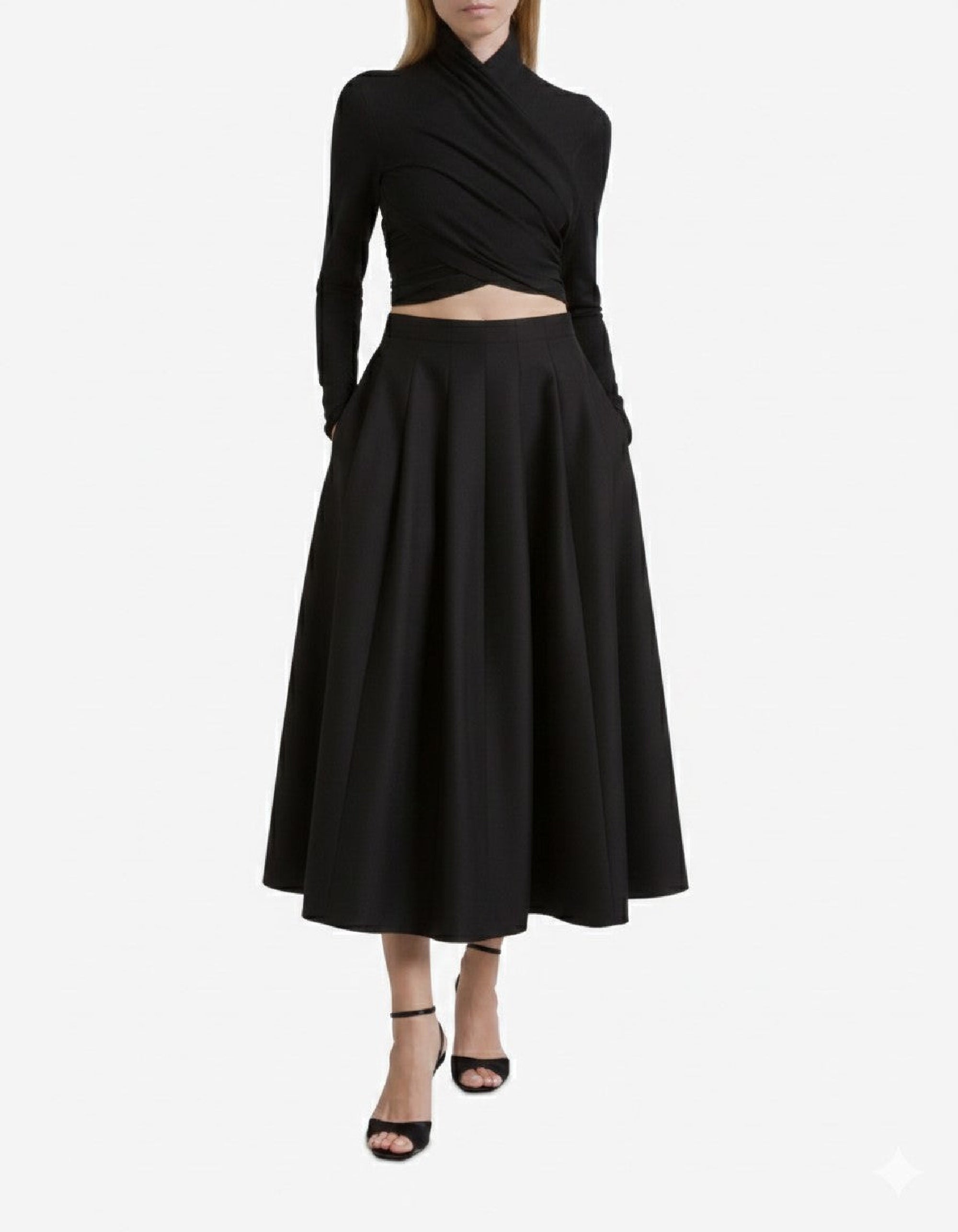 Wool and silk midi skirt - Black