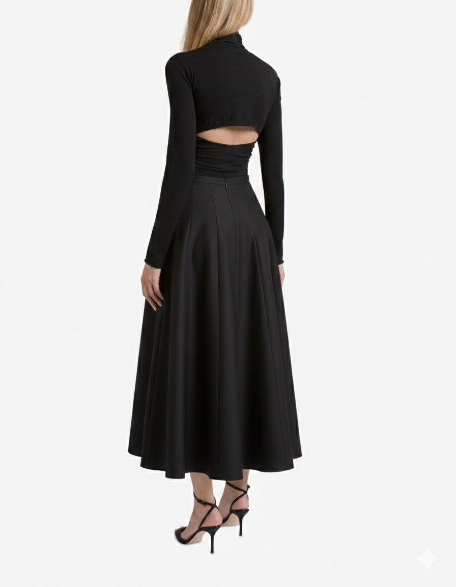 Wool and silk midi skirt - Black