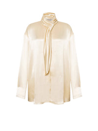 Shiny satin shirt with tie - Ivory