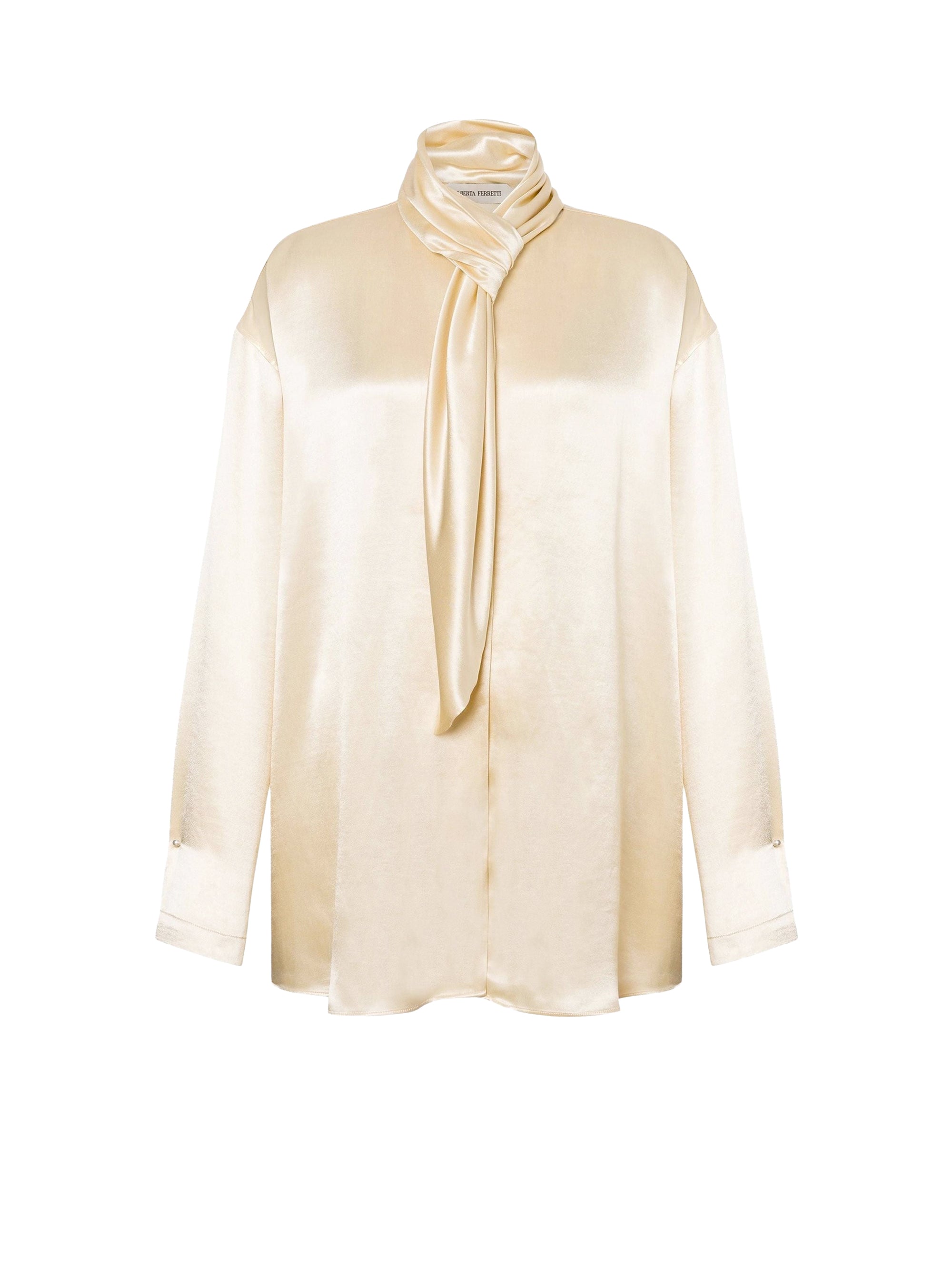 Shiny satin shirt with tie - Ivory