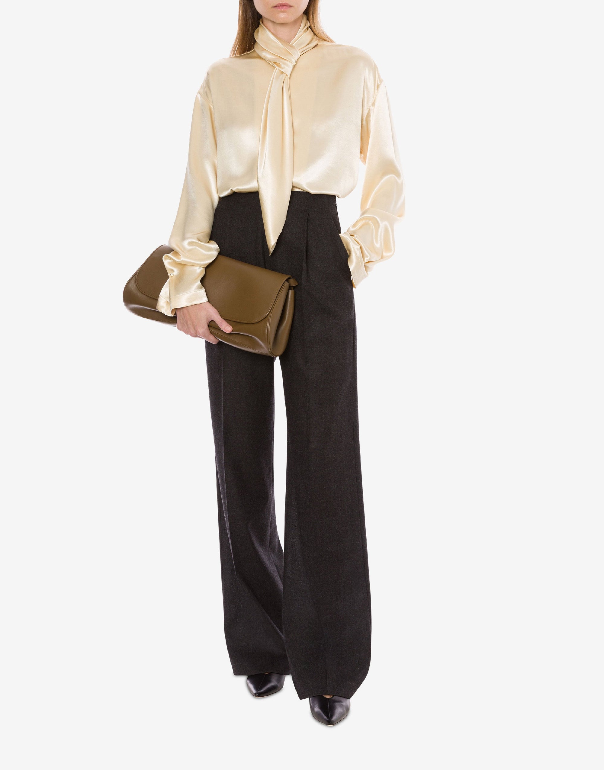 Shiny satin shirt with tie - Ivory