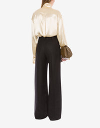 Shiny satin shirt with tie - Ivory