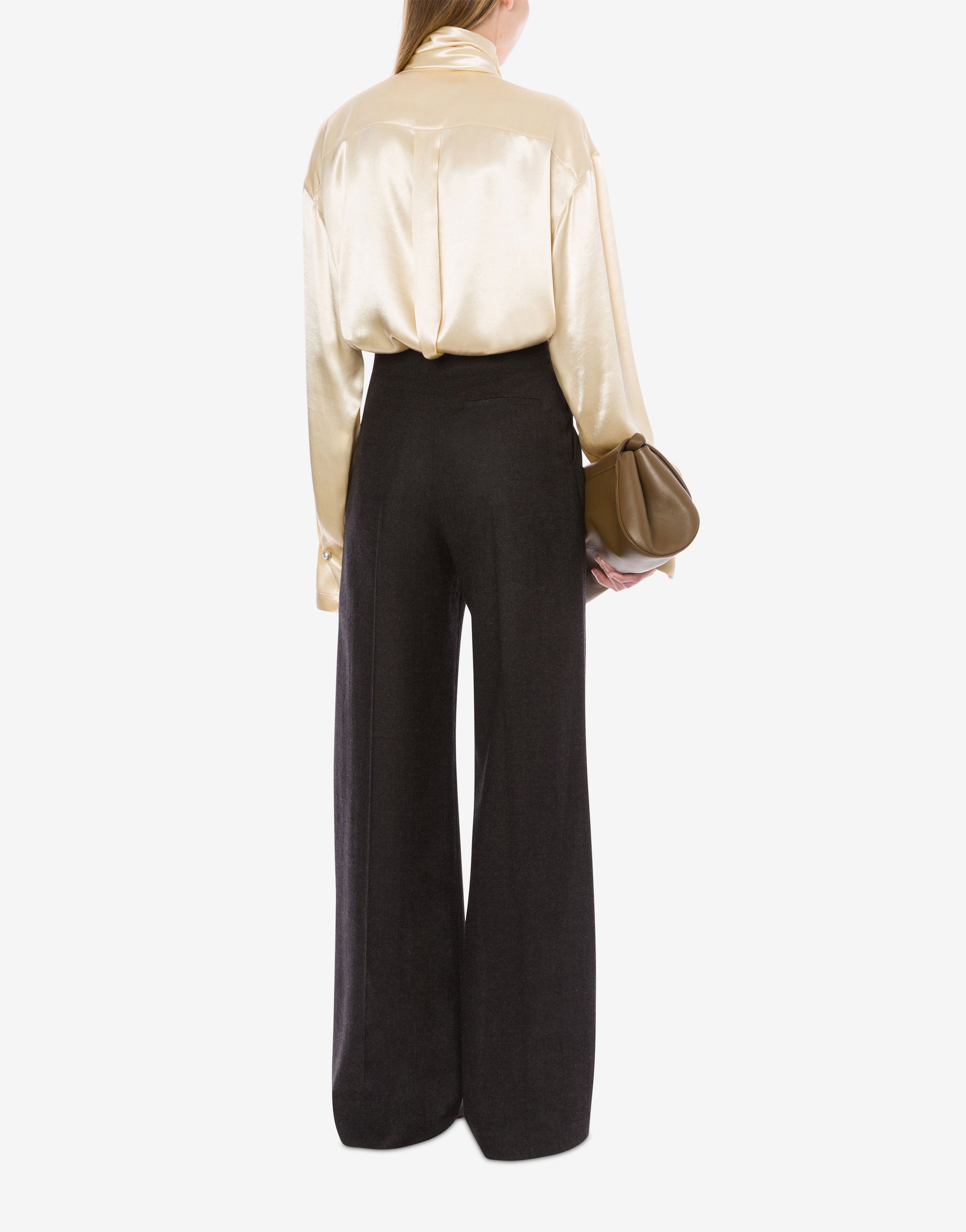 Shiny satin shirt with tie - Ivory