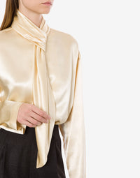 Shiny satin shirt with tie - Ivory