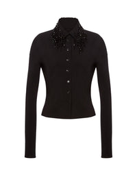 Chemise en laine extensible avec franges en perles - Black