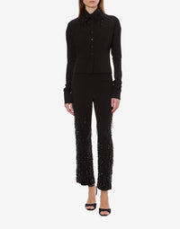 Chemise en laine extensible avec franges en perles - Black