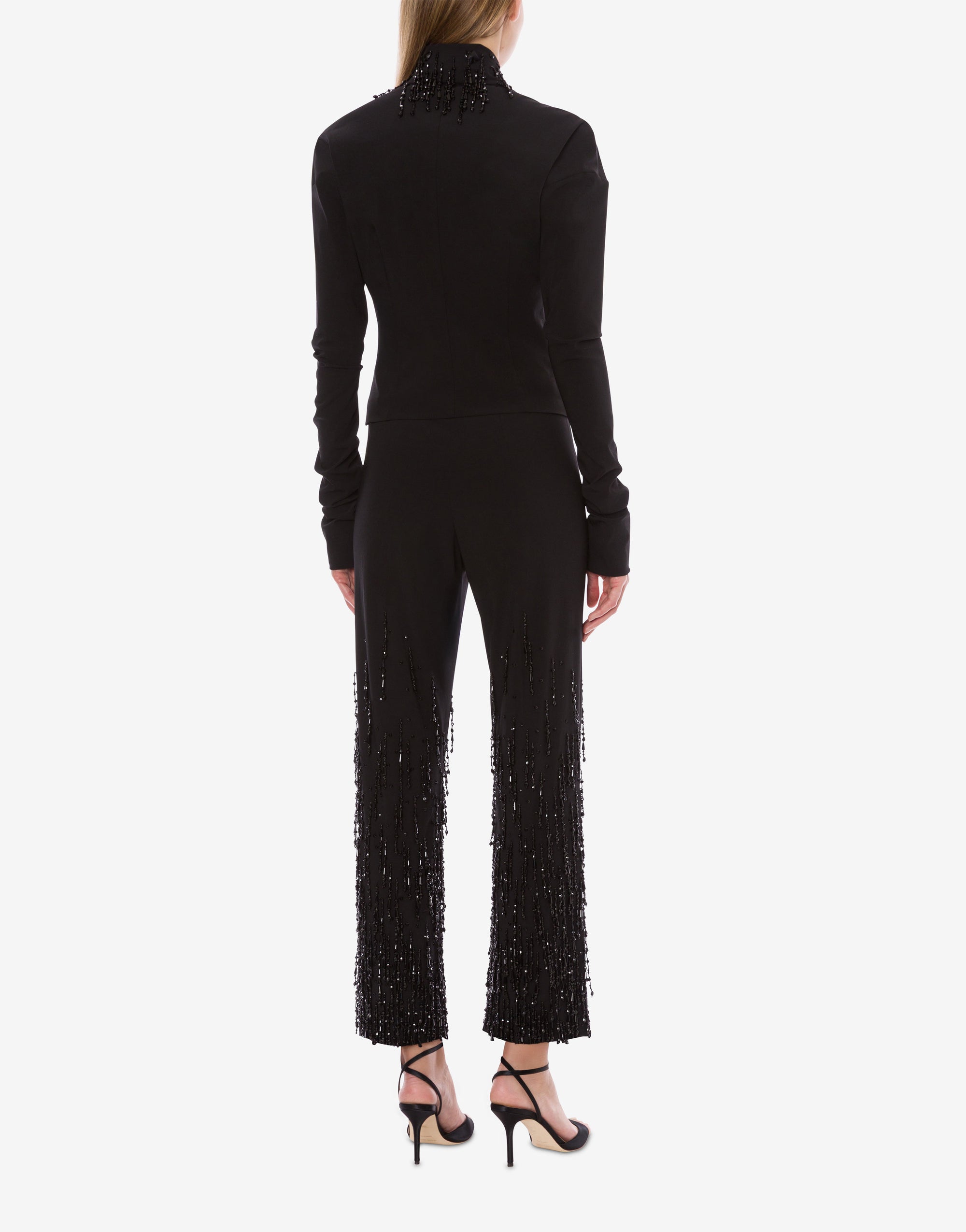 Chemise en laine extensible avec franges en perles - Black