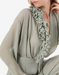 Chemise à col v florale - Ice Grey