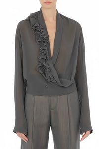 Chemise à col v florale - Grey