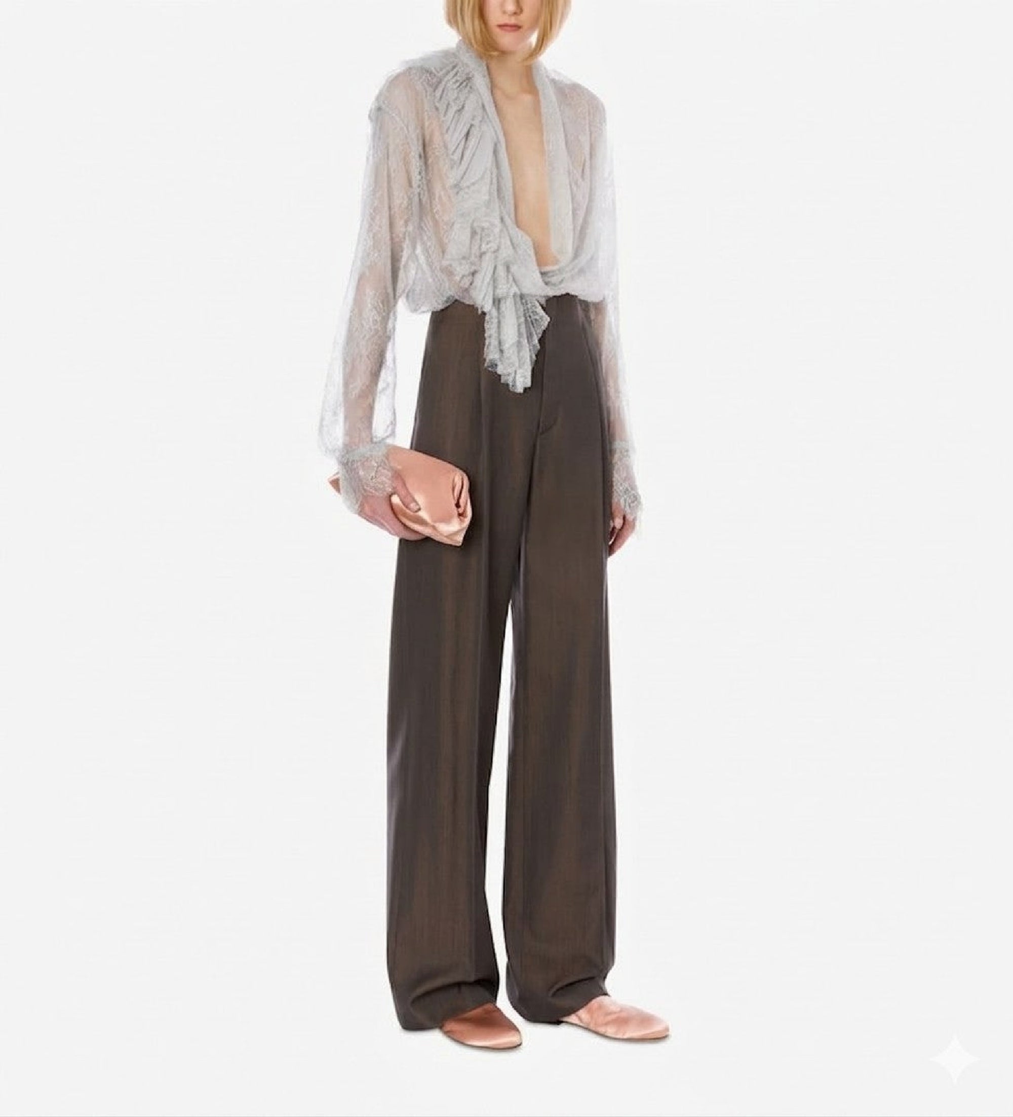 Chemise en dentelle avec encolure à volants - Ice Grey