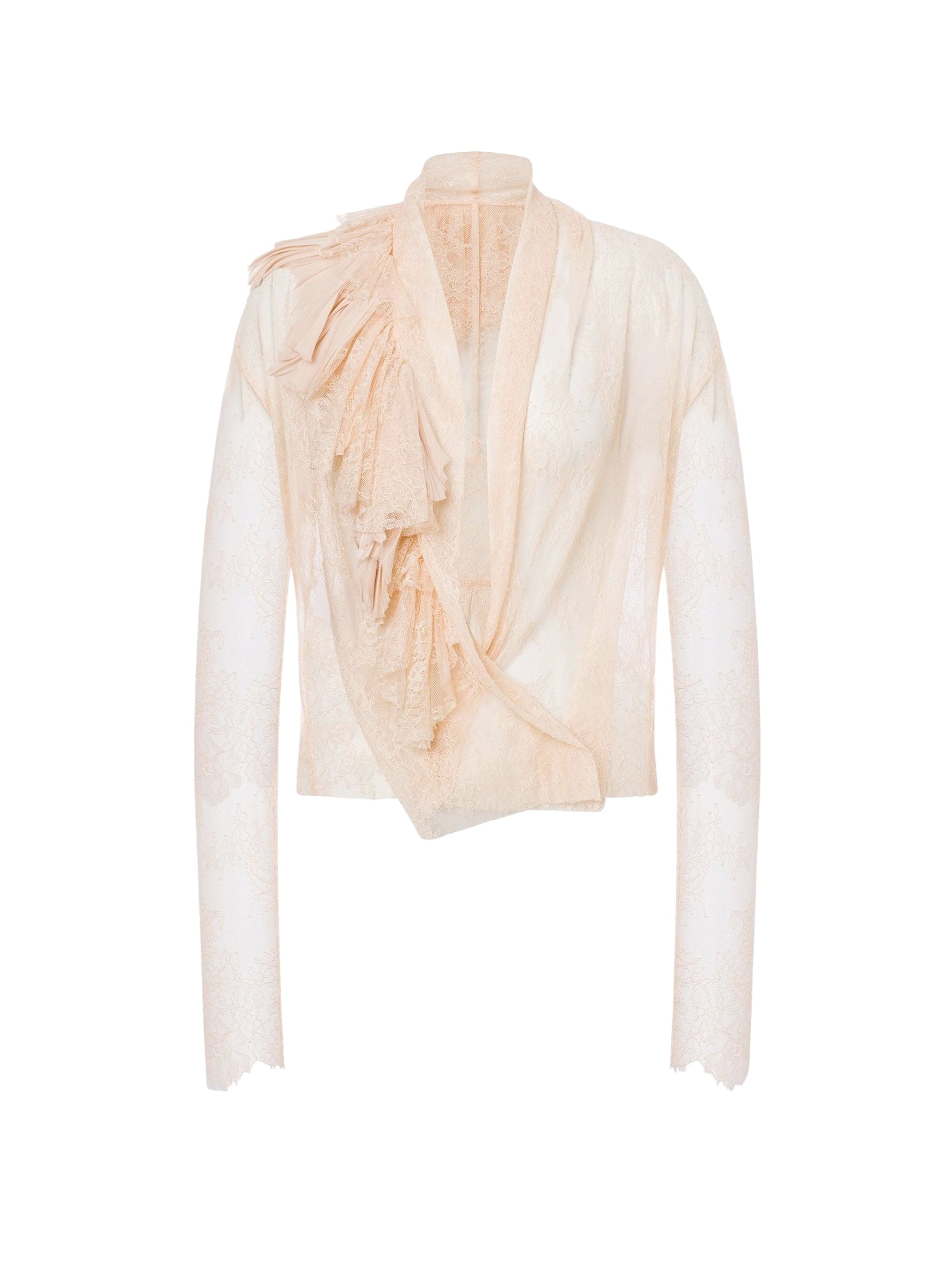Chemise en dentelle avec encolure à volants - Pink