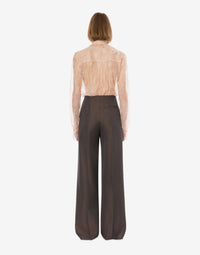 Chemise en dentelle avec encolure à volants - Pink