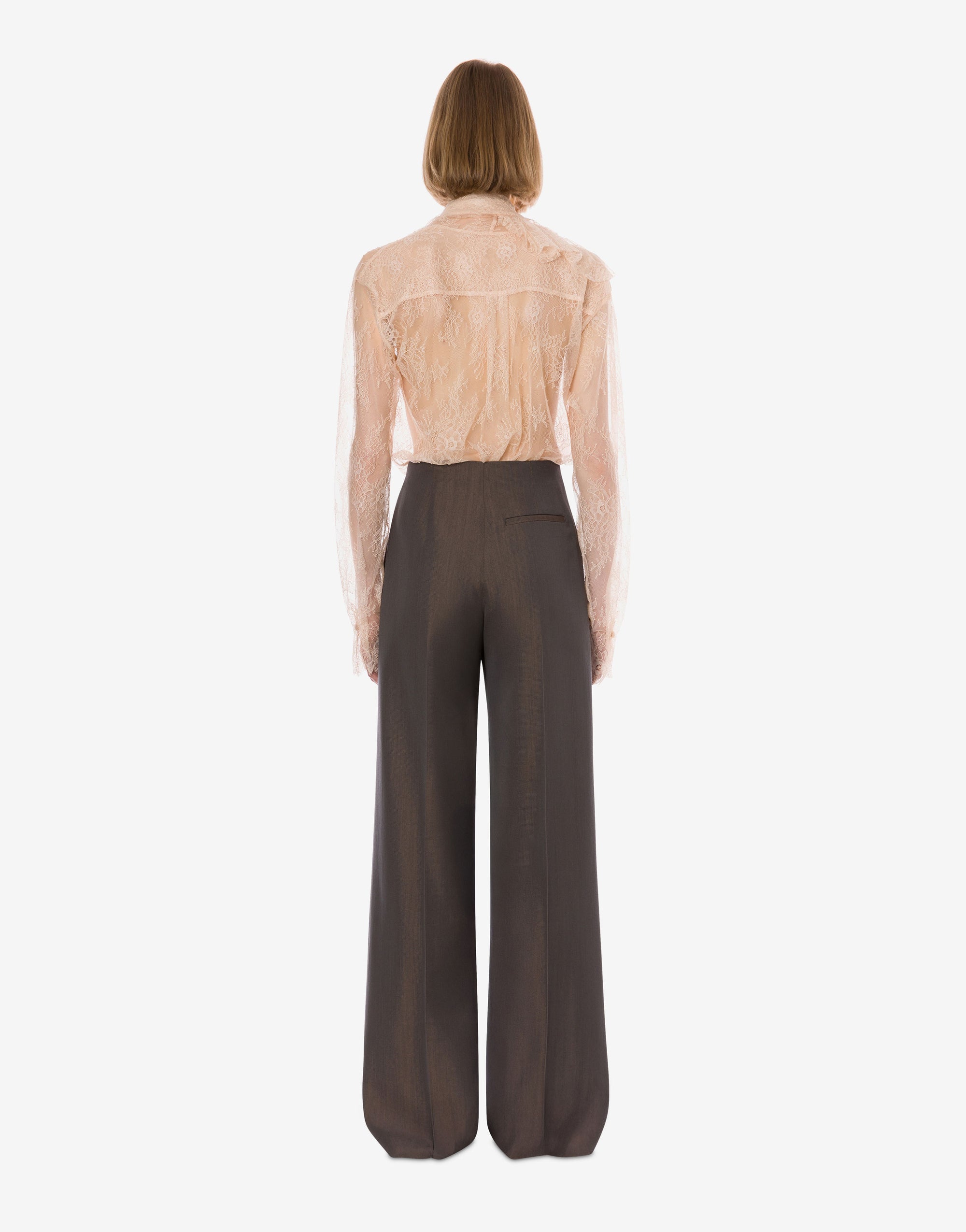 Chemise en dentelle avec encolure à volants - Pink