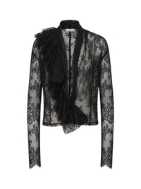 Chemise en dentelle avec encolure à volants - Black