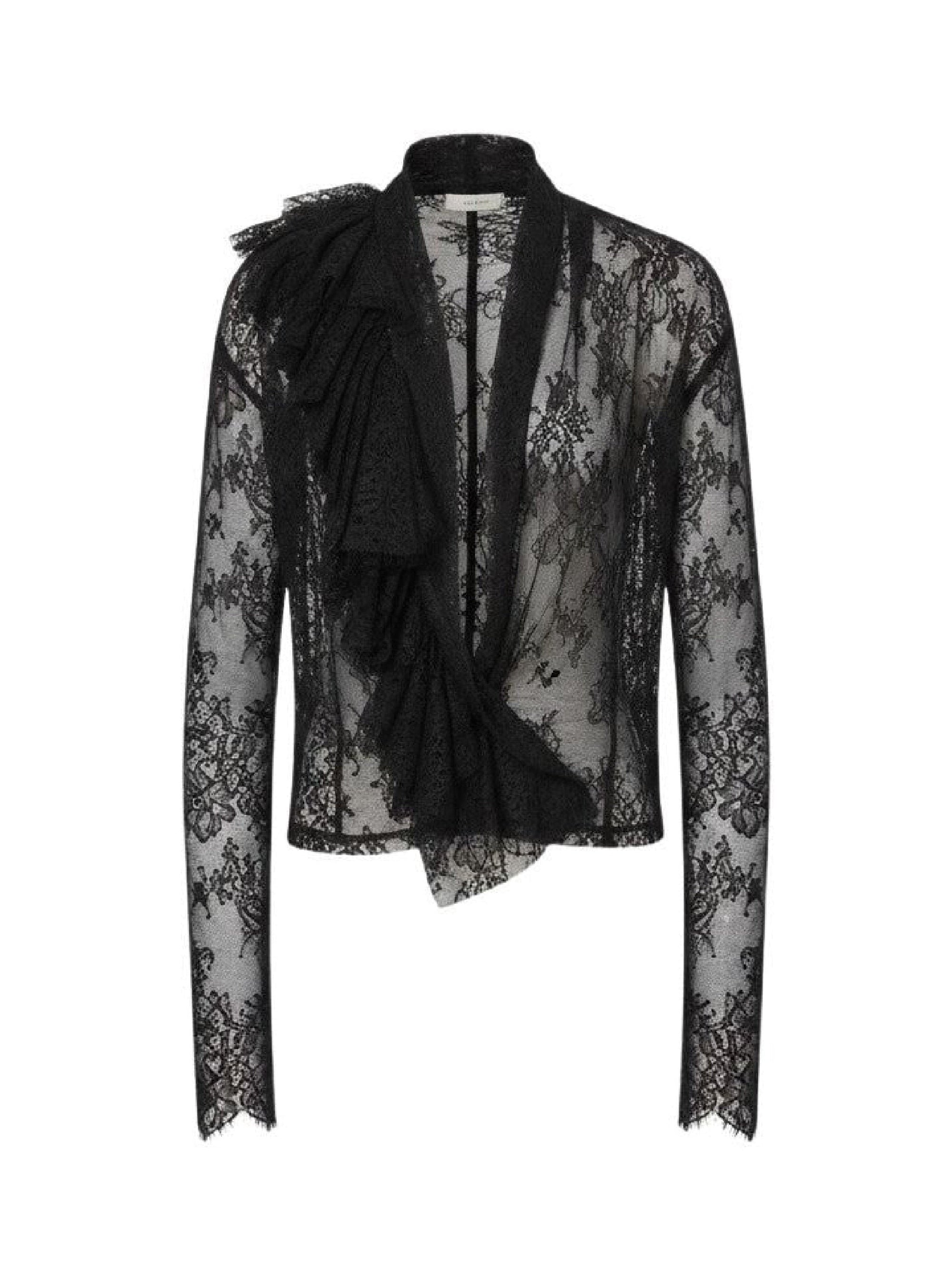 Chemise en dentelle avec encolure à volants - Black