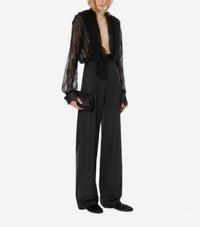 Chemise en dentelle avec encolure à volants - Black
