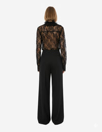 Chemise en dentelle avec encolure à volants - Black