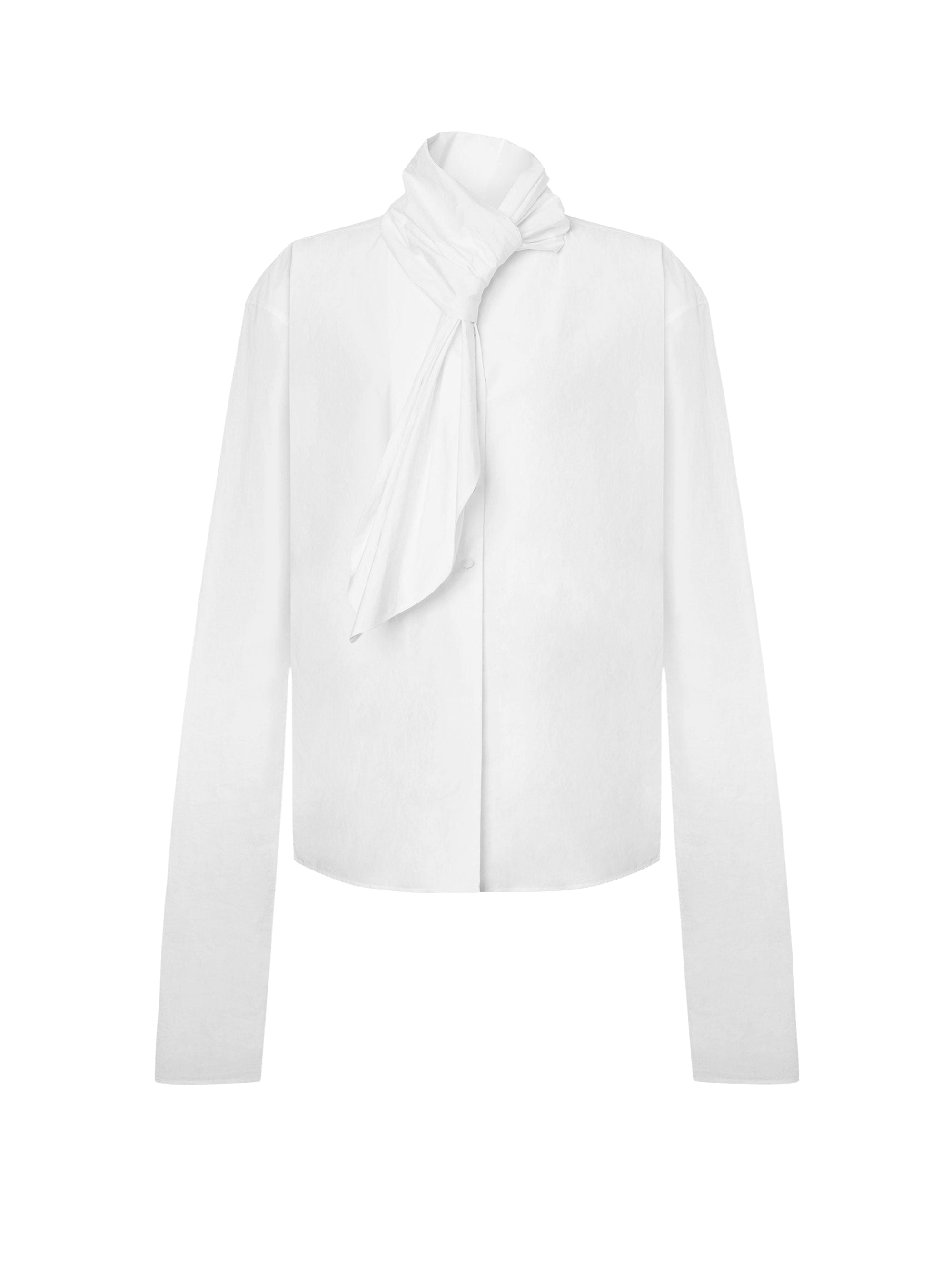 Chemise en popeline de coton avec nœud de cravate - White