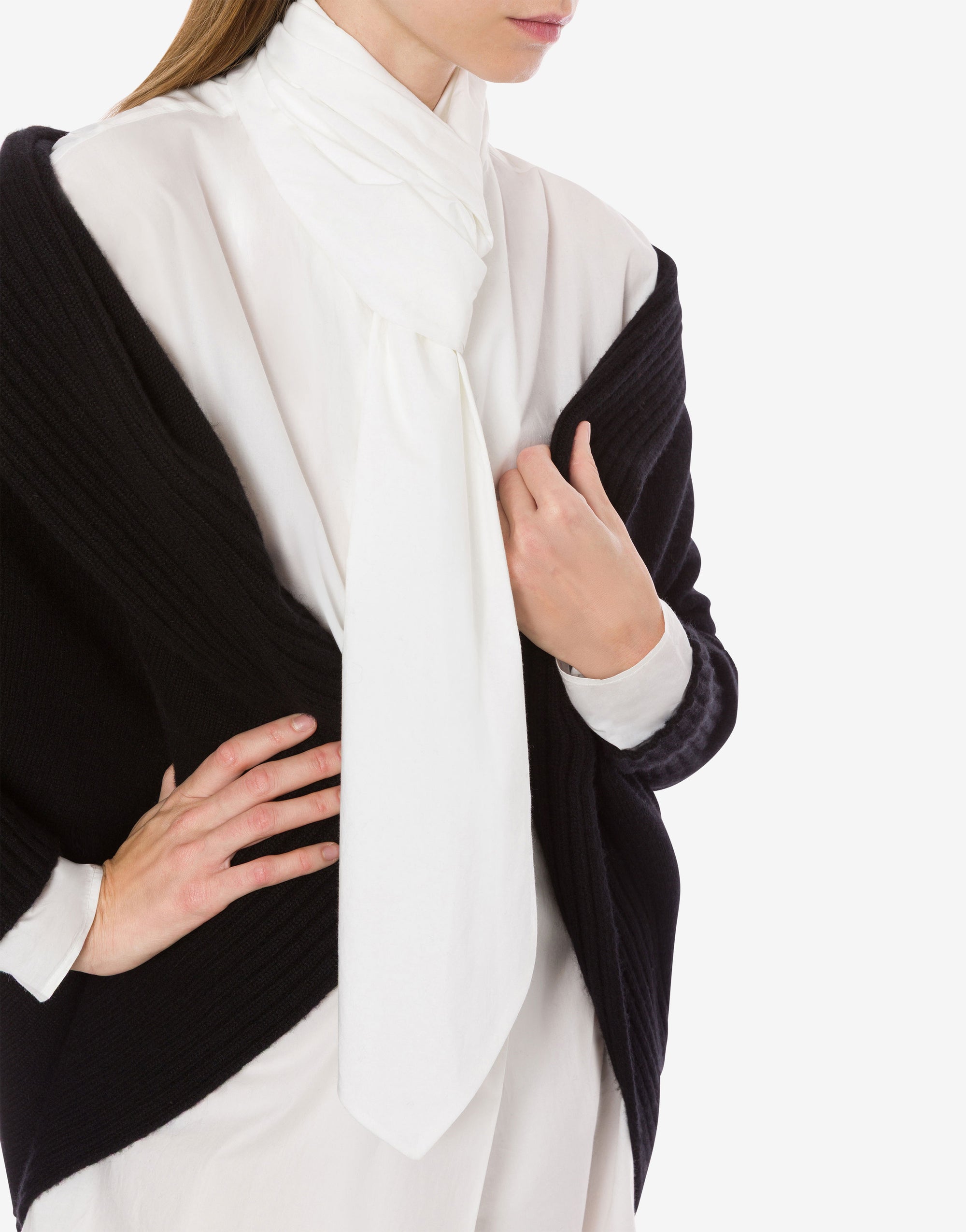 Chemise en popeline de coton avec nœud de cravate - White