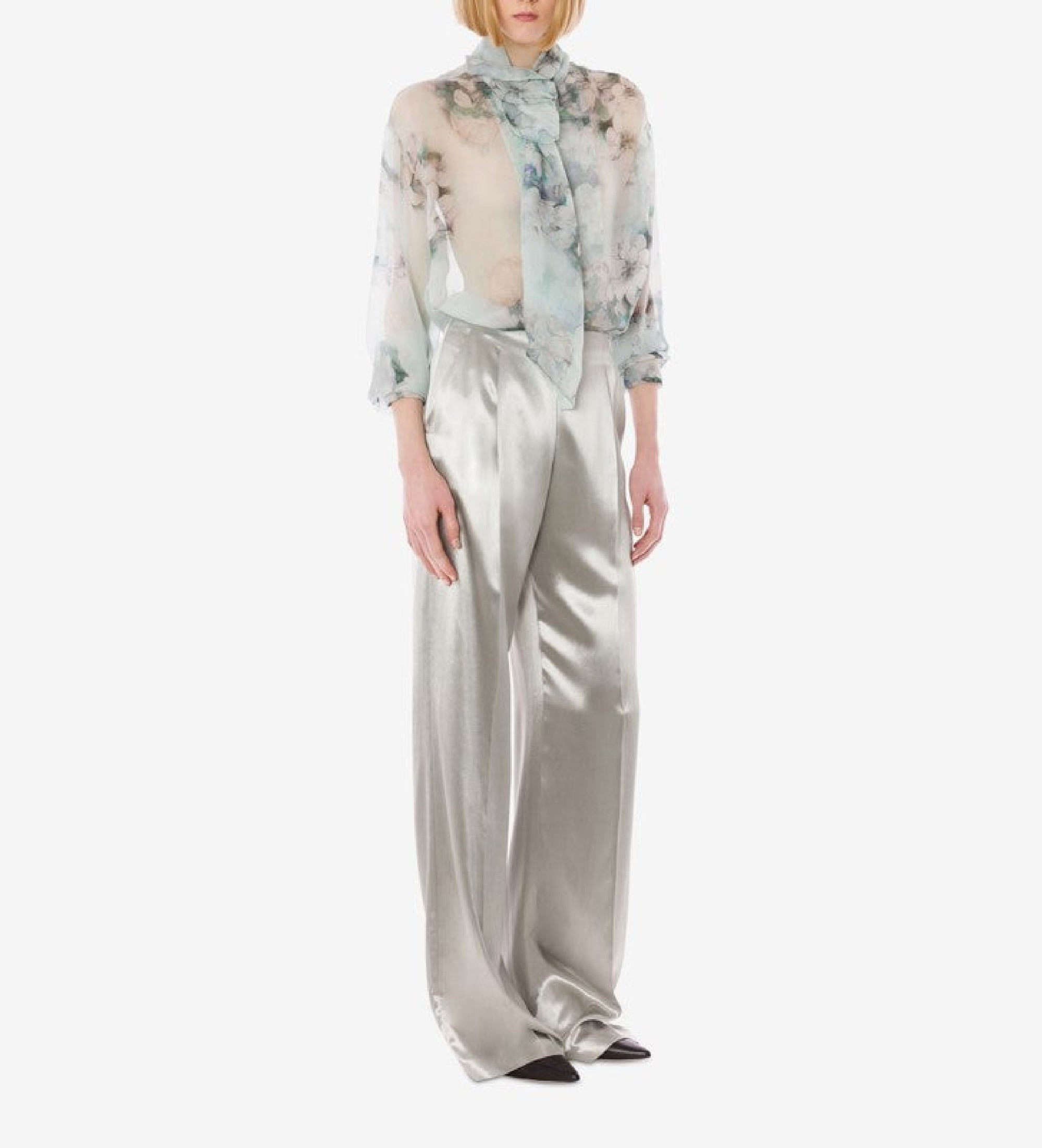 Chemise en mousseline de soie imprimée florale - Fantasy Ice Grey