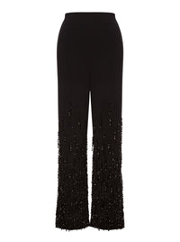 Pantalon en laine extensible avec franges perlées - Black