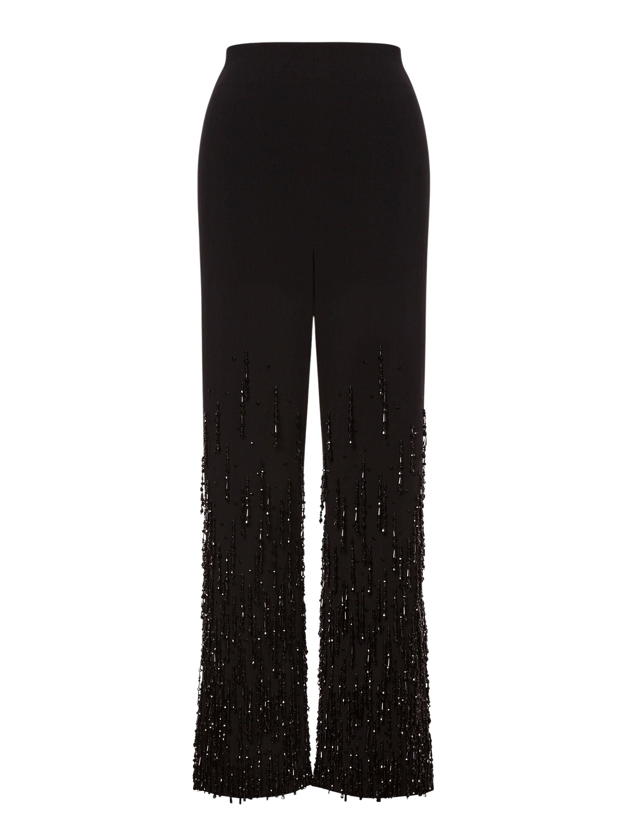 Pantalon en laine extensible avec franges perlées - Black