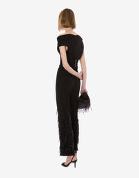 Pantalon en laine extensible avec franges perlées - Black