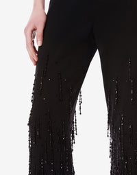 Pantalon en laine extensible avec franges perlées - Black