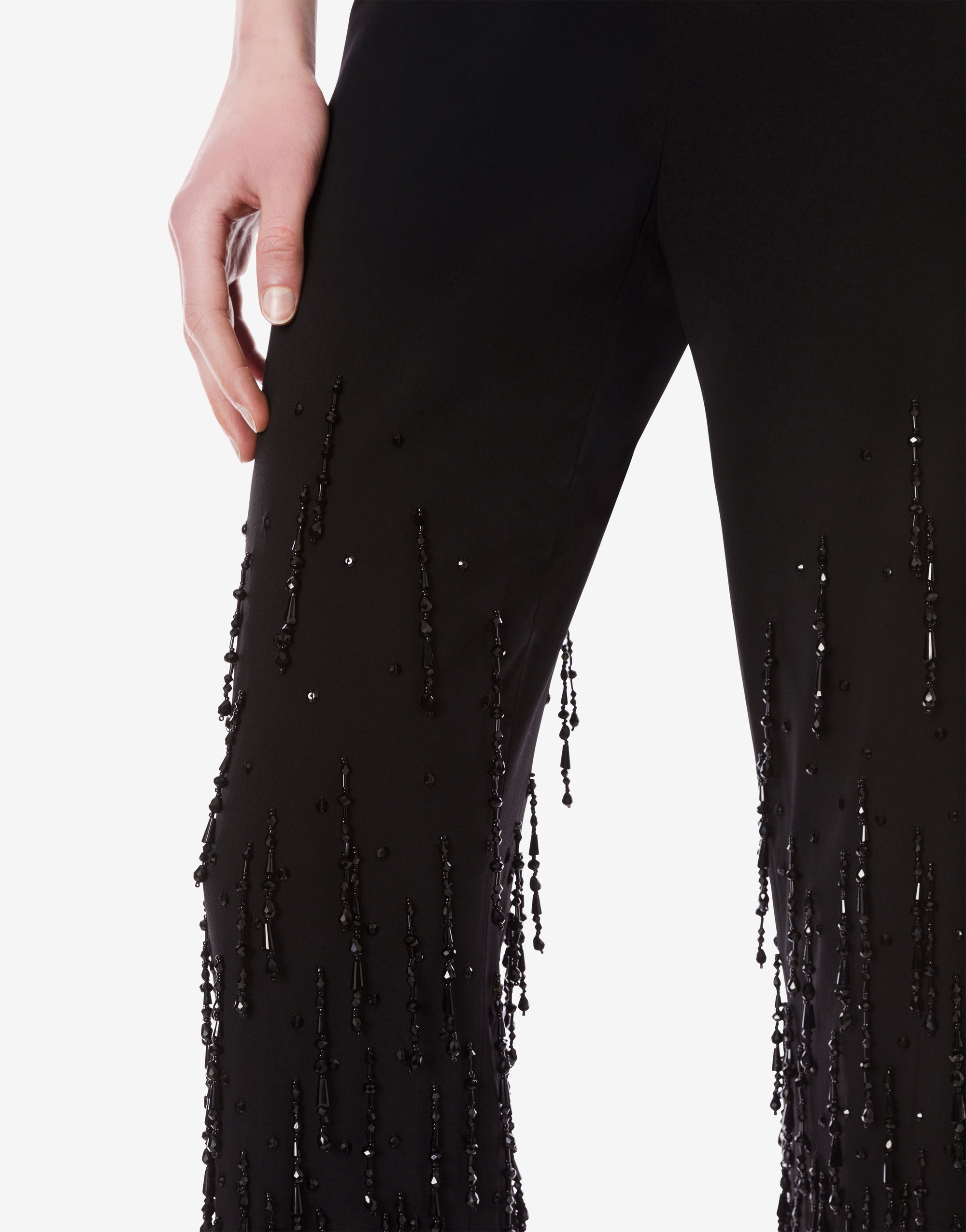 Pantalon en laine extensible avec franges perlées - Black