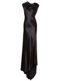 Robe longue asymétrique en satin - Black