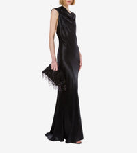 Robe longue asymétrique en satin - Black
