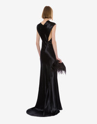 Robe longue asymétrique en satin - Black