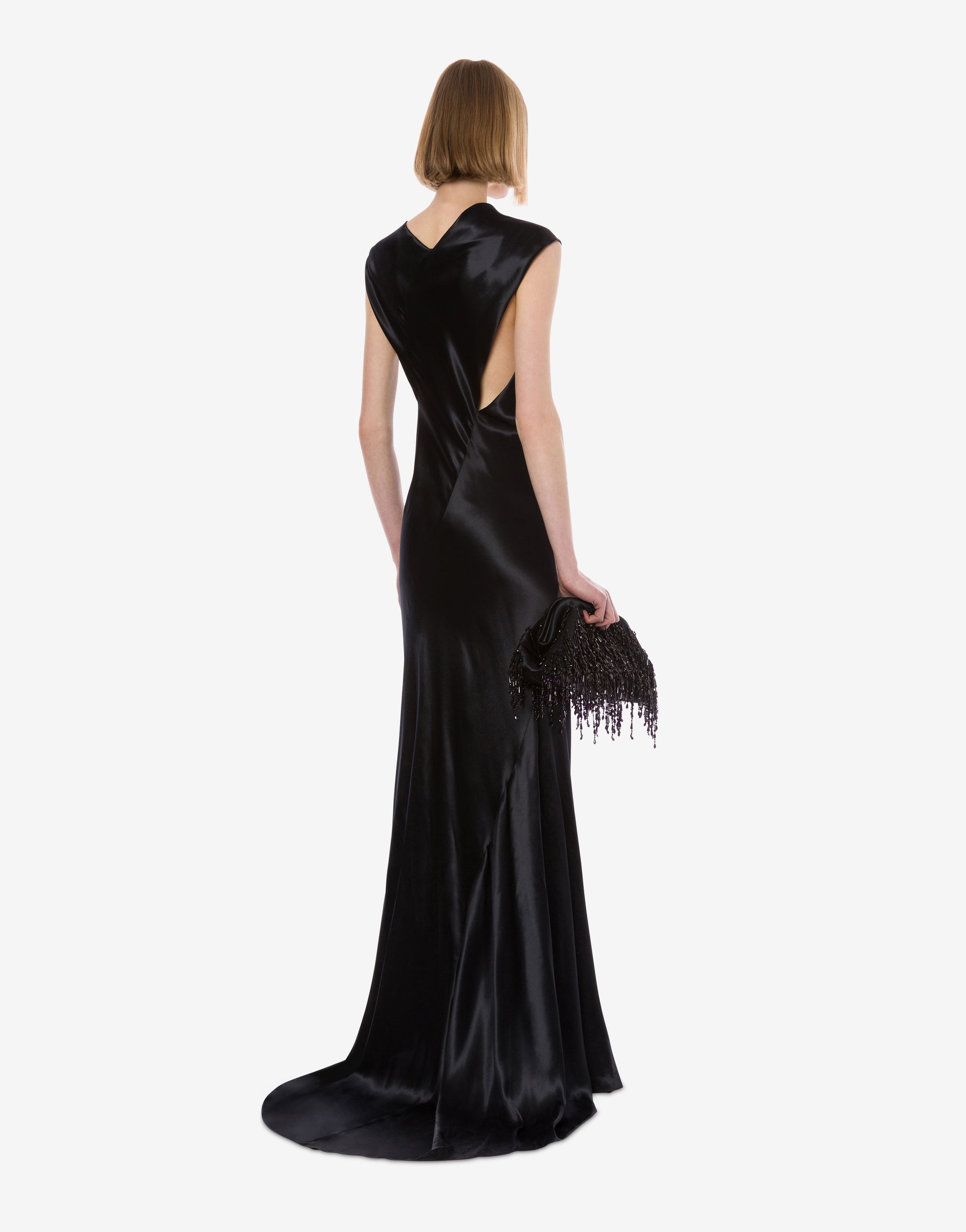 Robe longue asymétrique en satin - Black