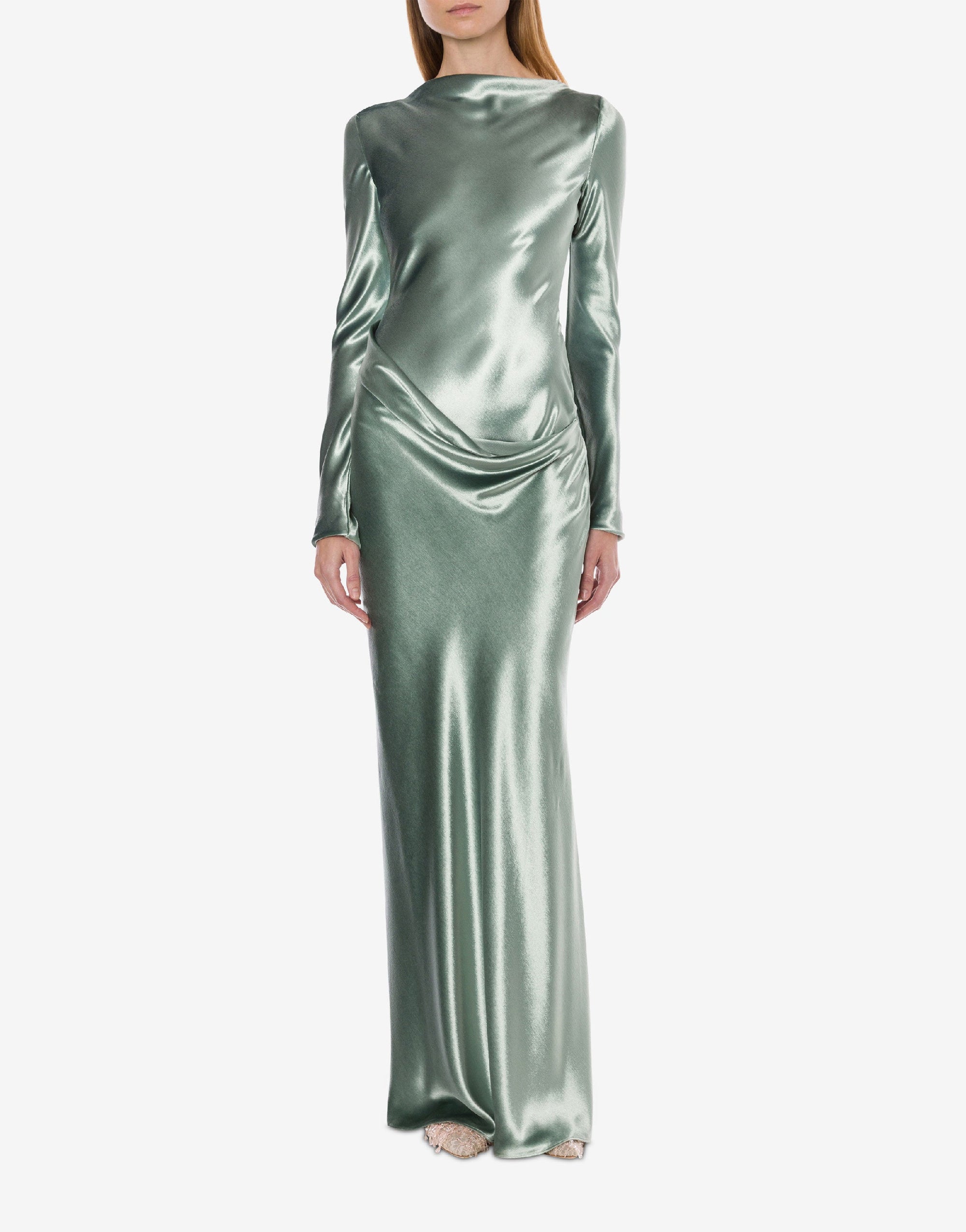 Robe longue en velours brillant - Green