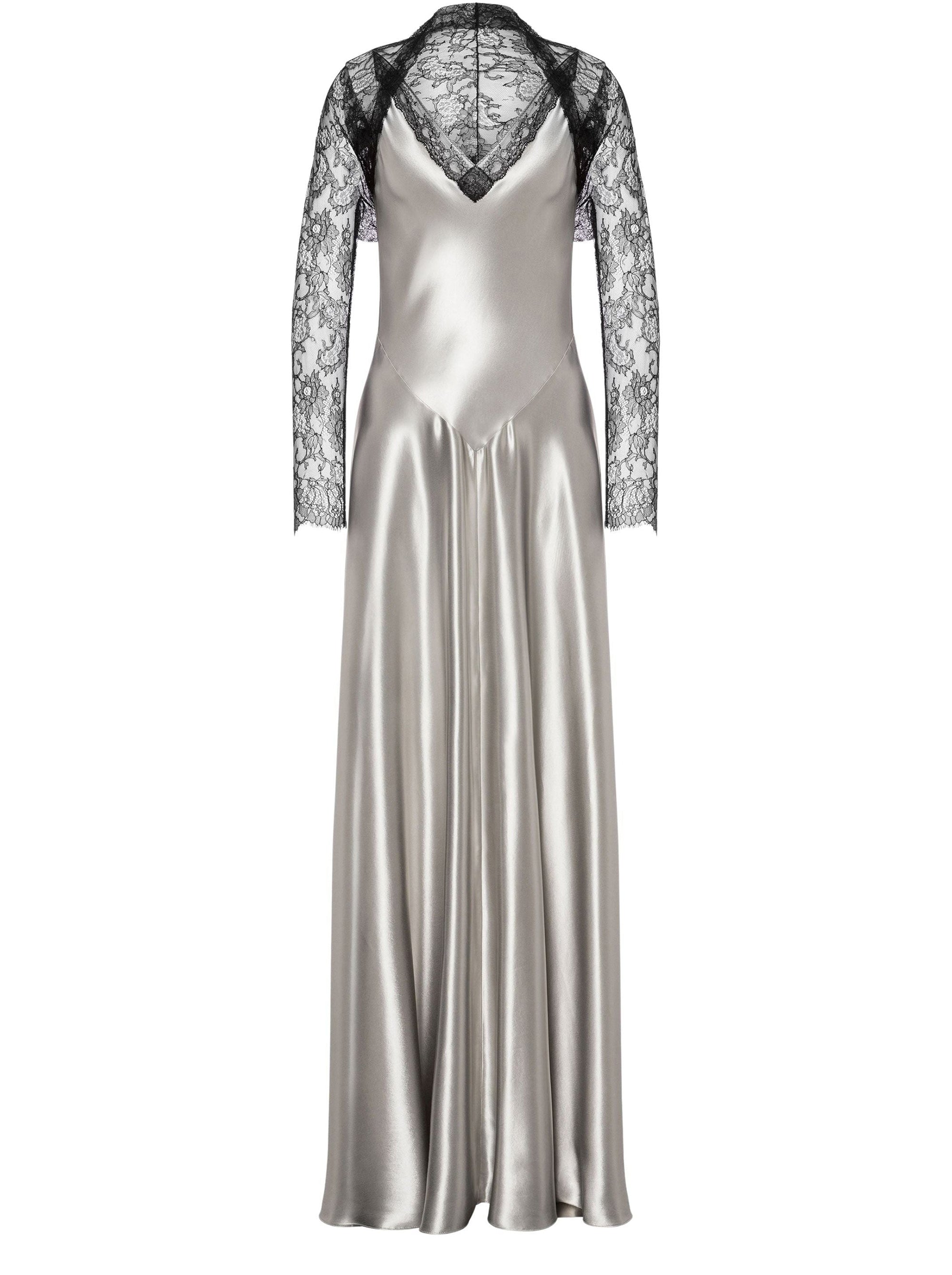 Robe longue en satin avec des empiècements en dentelle - Fantasy Ice Grey