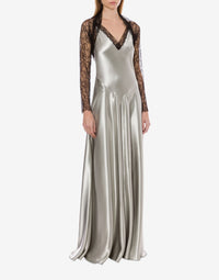 Robe longue en satin avec des empiècements en dentelle - Fantasy Ice Grey