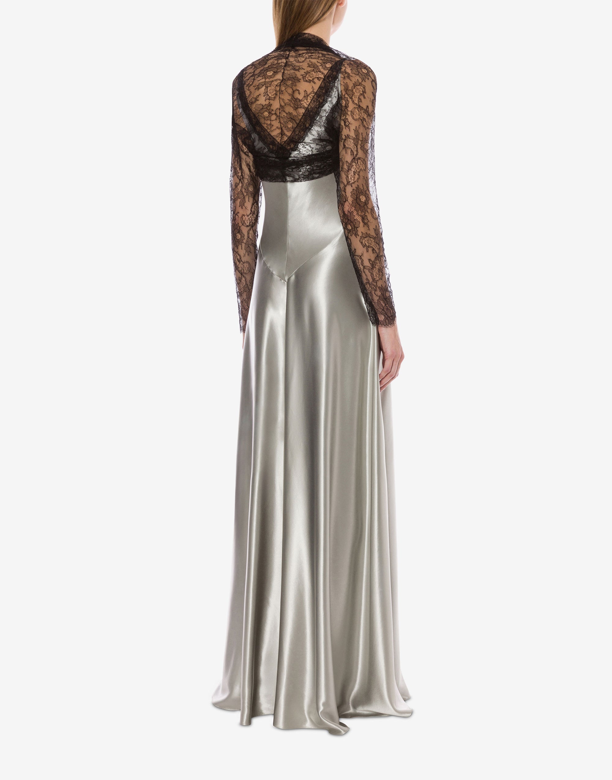 Robe longue en satin avec des empiècements en dentelle - Fantasy Ice Grey