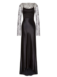 Robe longue en satin brillant et dentelle - Black