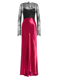Shiny satin and lace maxi dress - Fantasy Fuchsia