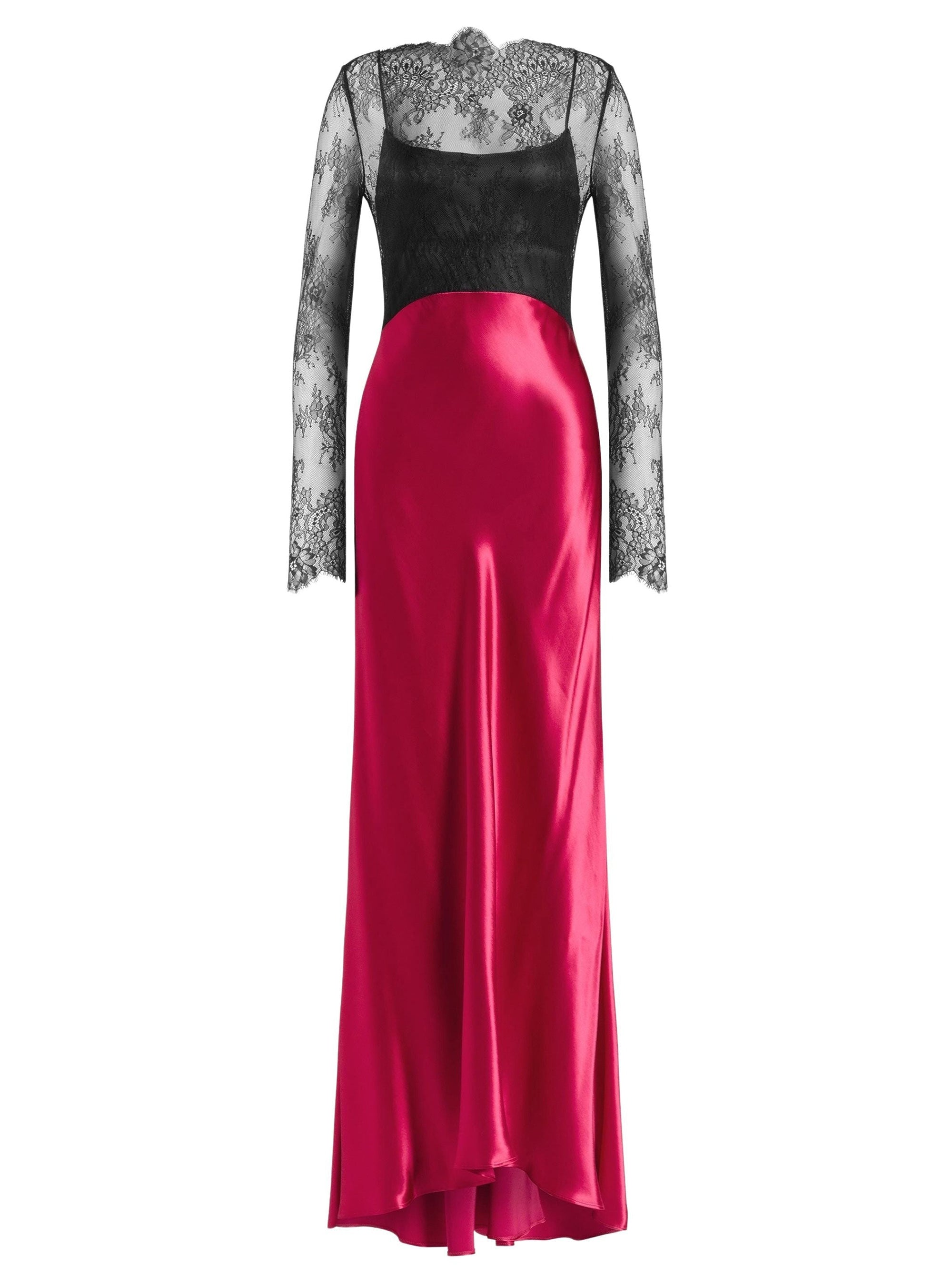 Shiny satin and lace maxi dress - Fantasy Fuchsia