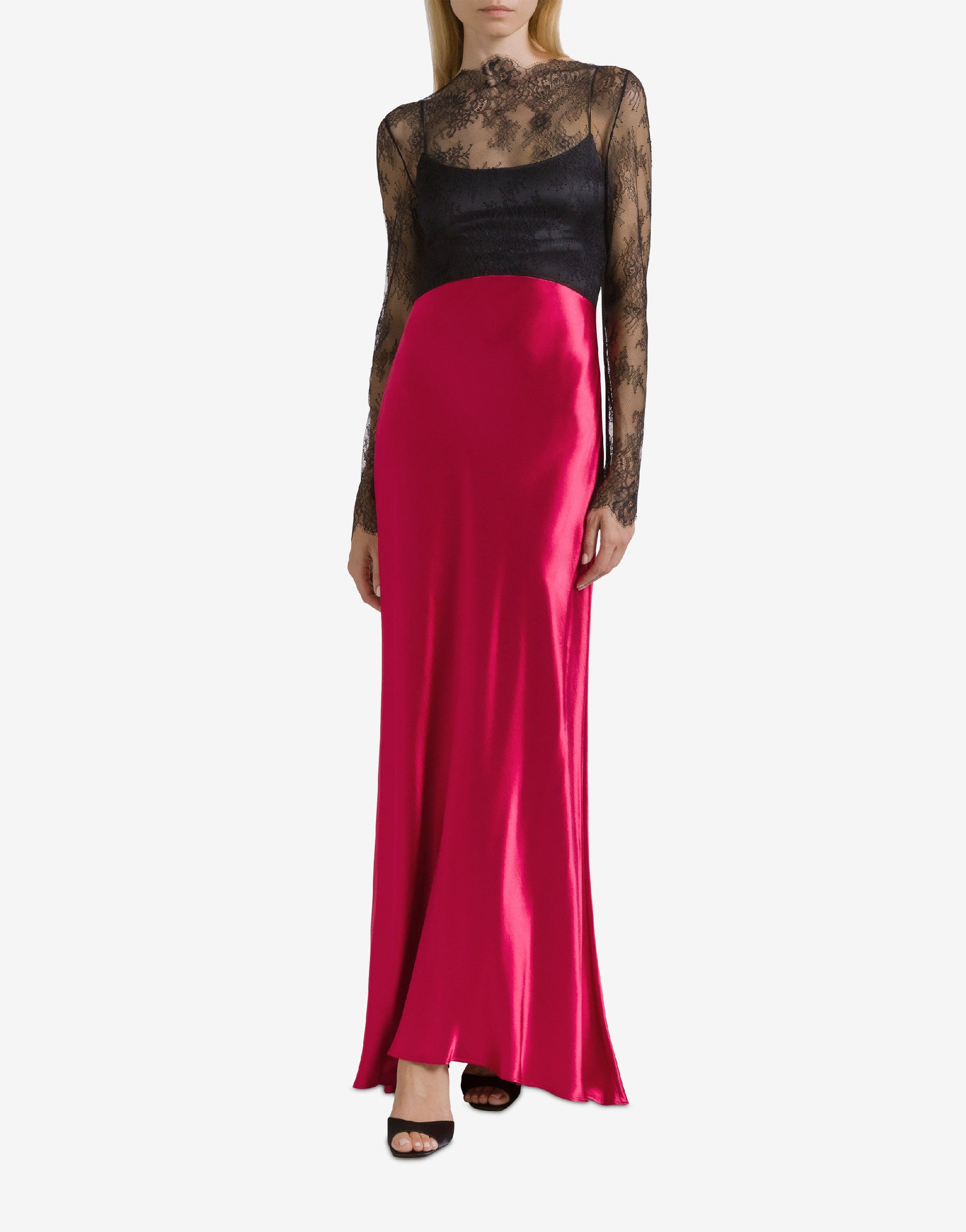 Shiny satin and lace maxi dress - Fantasy Fuchsia