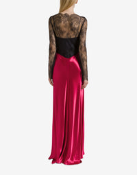 Shiny satin and lace maxi dress - Fantasy Fuchsia