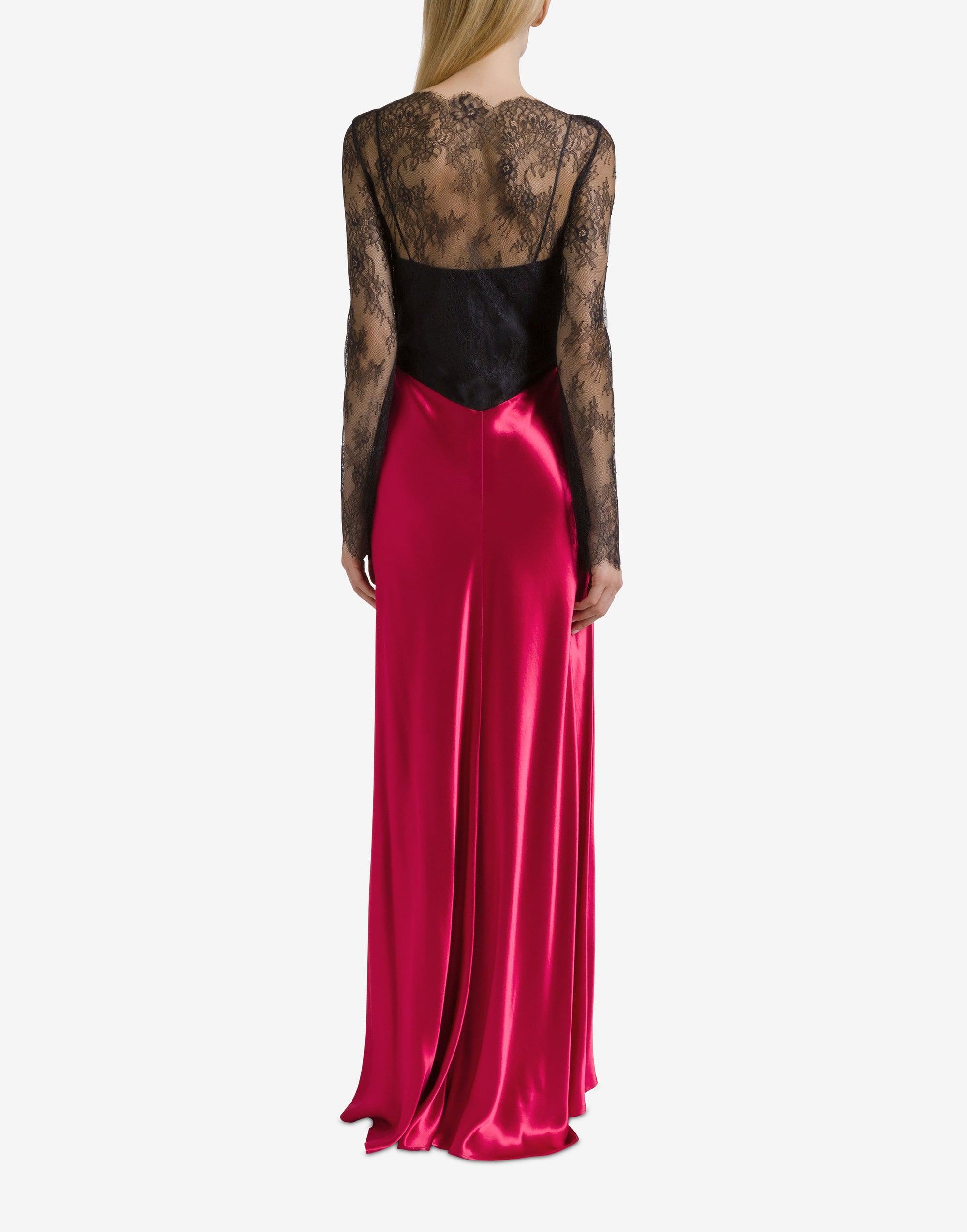 Shiny satin and lace maxi dress - Fantasy Fuchsia